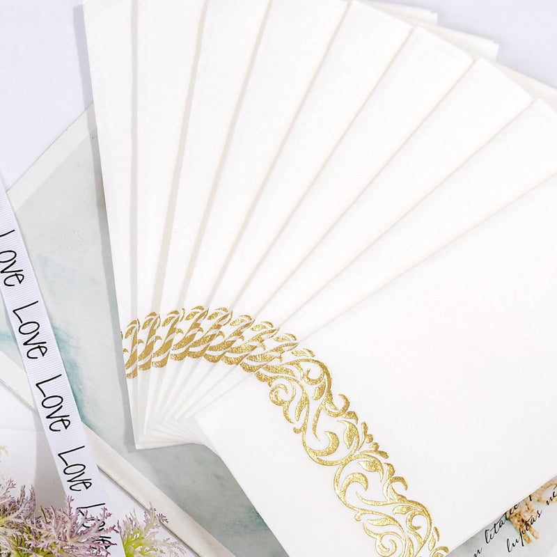 Joyido 50PCS Gold Napkins Disposable - White and Gold Paper Napkins - Cloth-Like Feel Dinner Paper - Elegant Heavy Duty Hand Towels for Bathroom Party Bridal Decorative Reception - Image 5